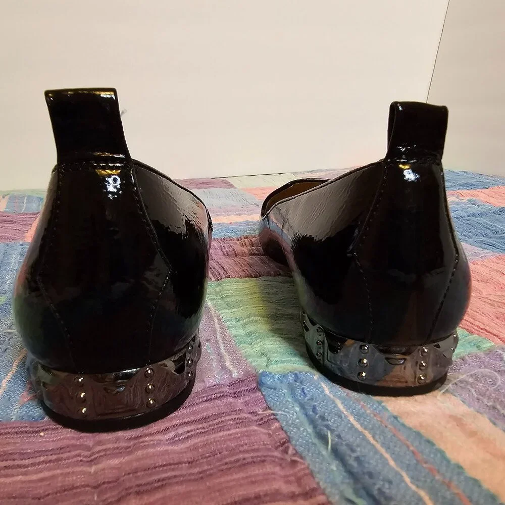 Franko Sarto Sadie Black Patent Leather Shoes with Spiked Metal Heel, Size 7 - Picture 5 of 7